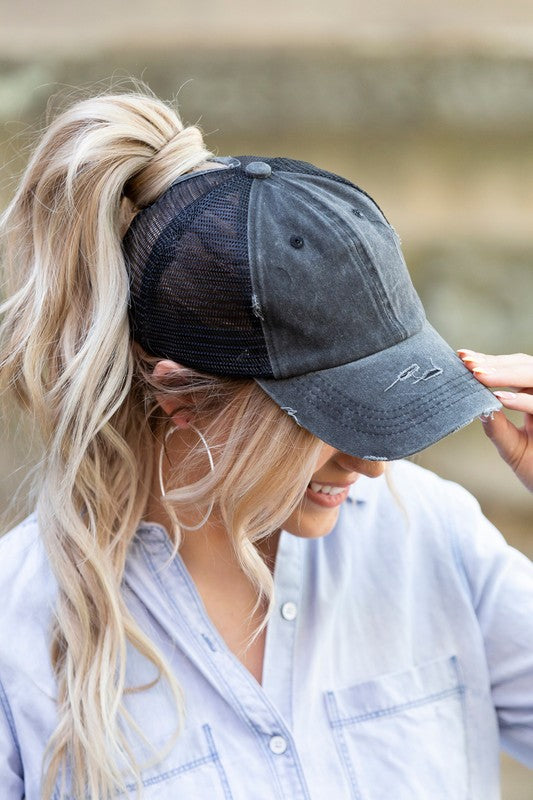 Dazed and Distressed Messy Bun Hat