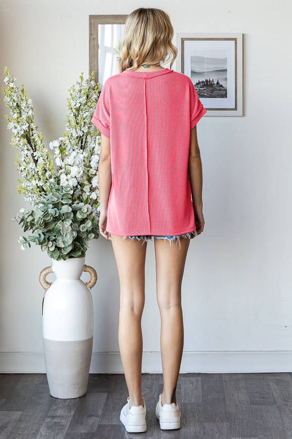 Radiantly Ribbed Lace Short Sleeve l Top