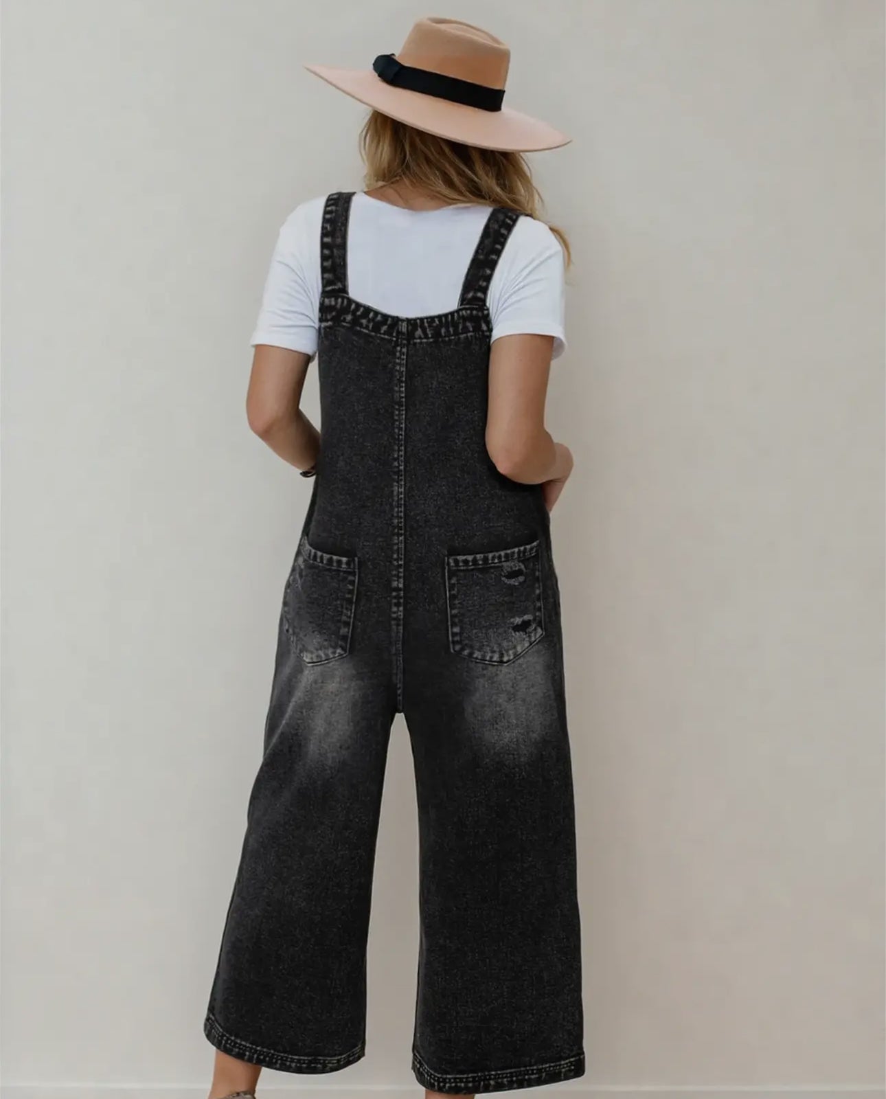 Denise Denim Distressed Wide Leg Overall