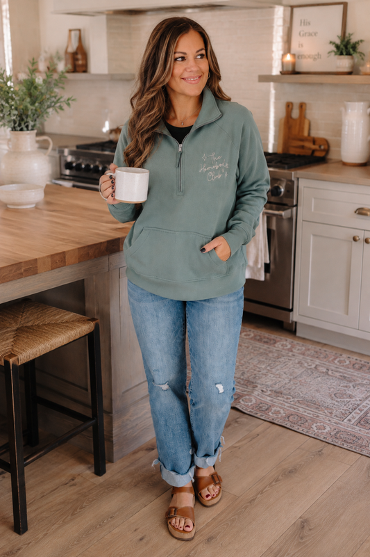 Homebody Club Embroidered Half Zip Sweatshirt