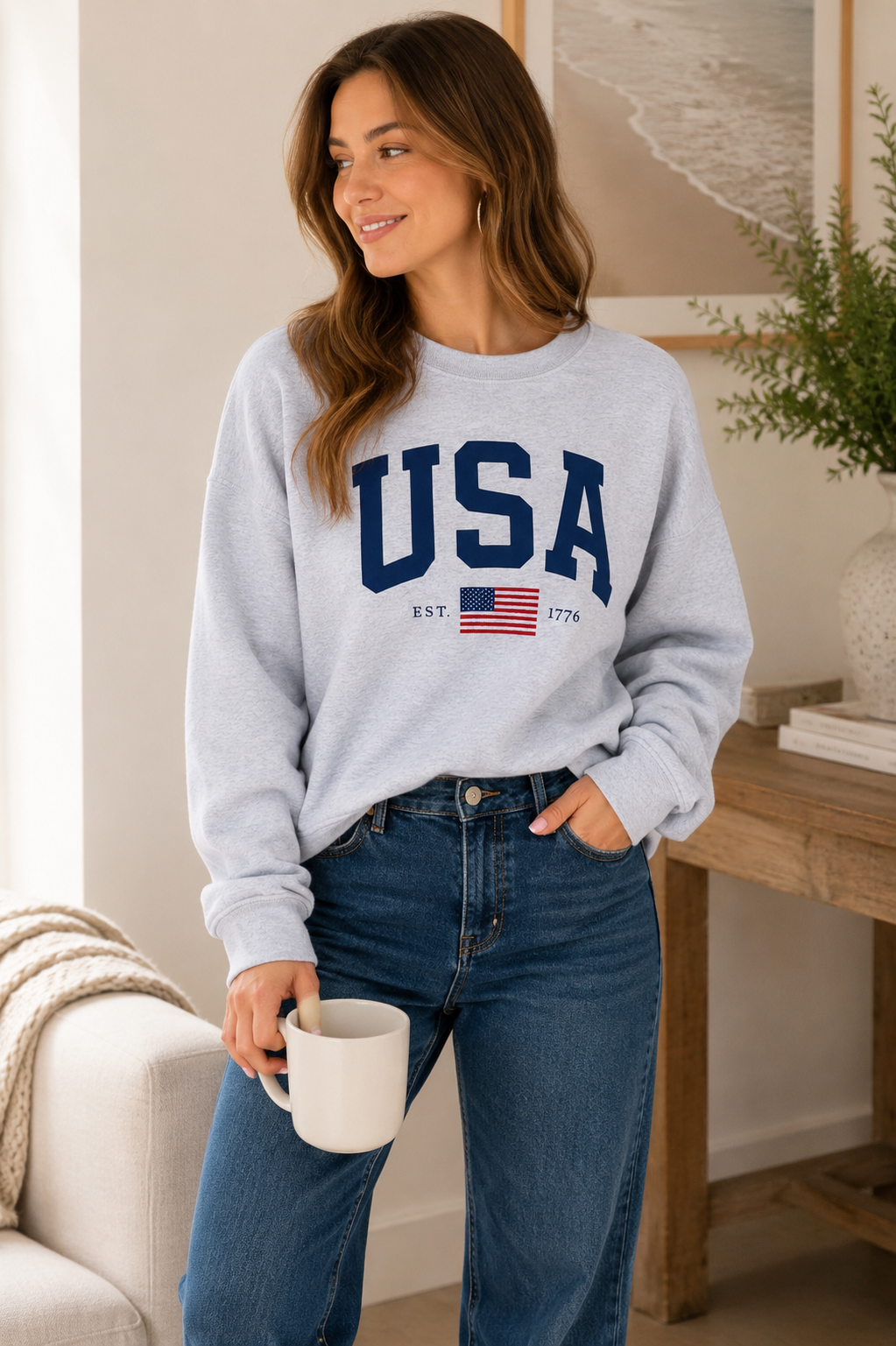 Go USA Mid Crop Graphic Sweatshirt