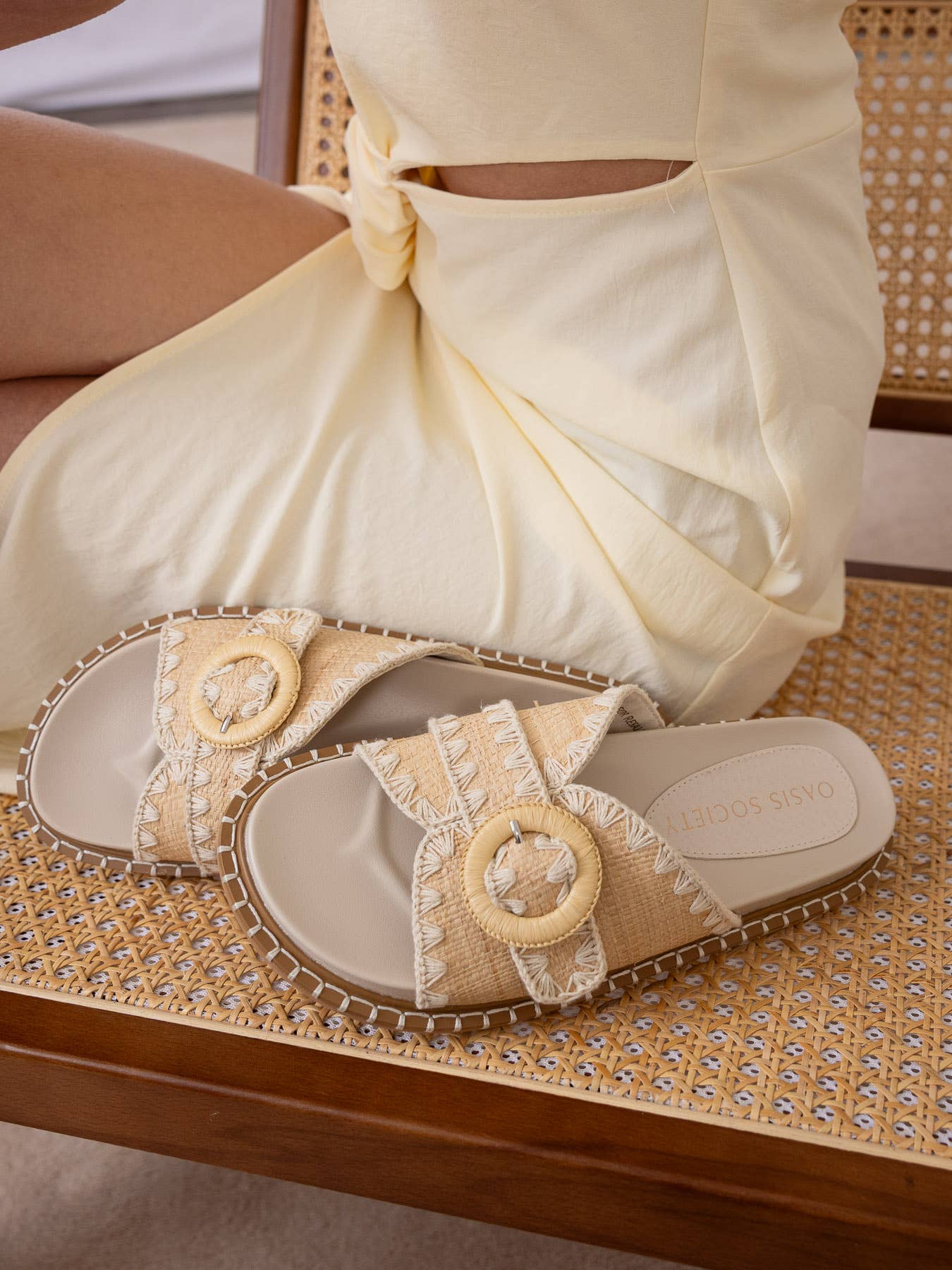 Sunnie Raffia Buckle Slide