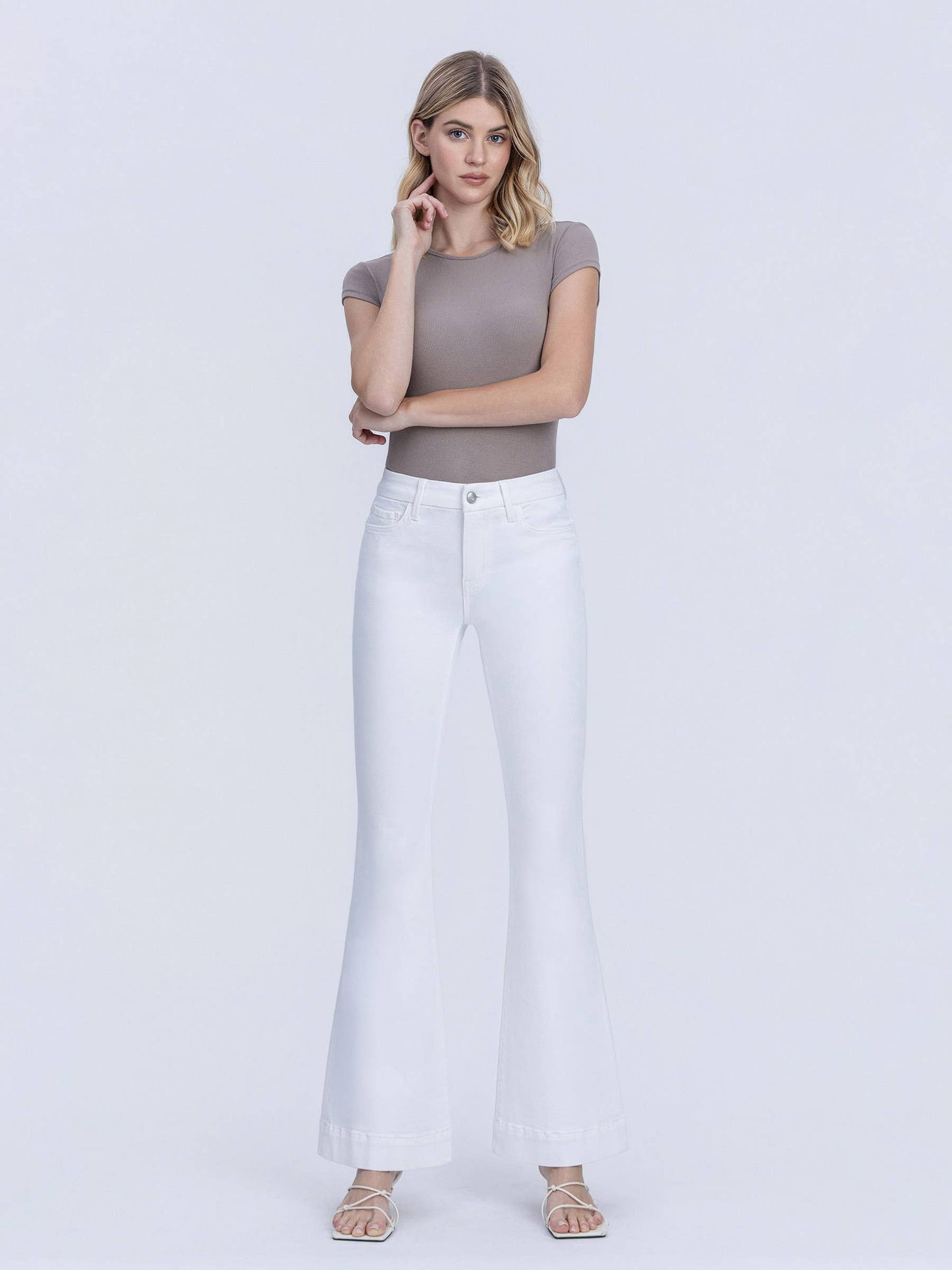 Lovervet Cindy Tummy Control Mid Rise White Flare Jeans