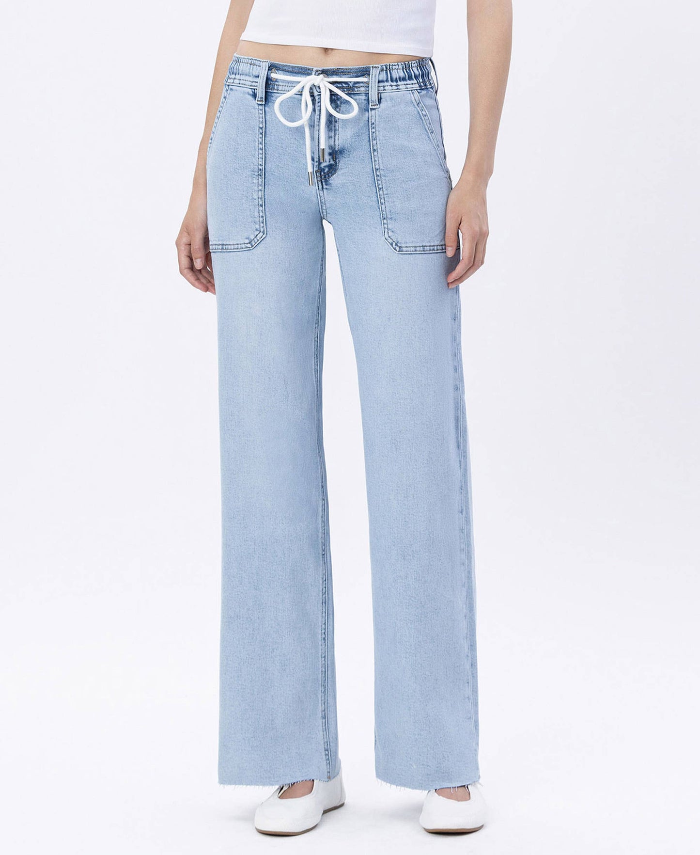 Lovervet Haven High Rise Drawstring Waist Wide Leg Jeans