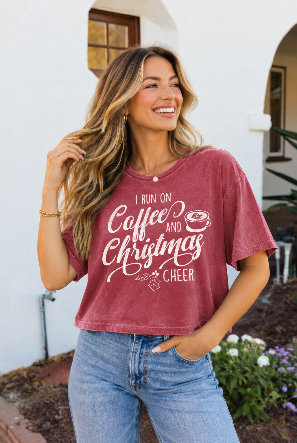 Coffee And Christmas Cropped Mineral Graphic Top