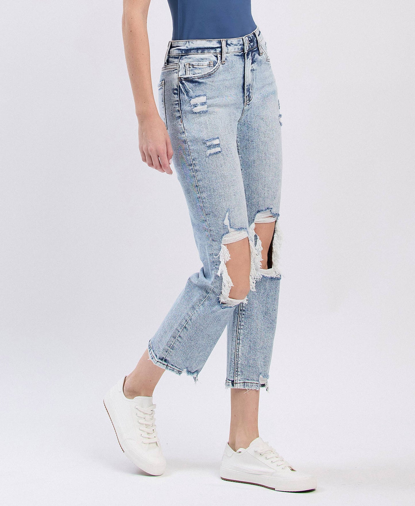 Lovervet Hannah High Rise Distressed Crop Straight Jeans