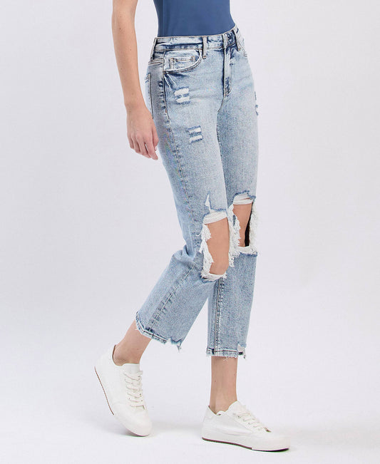 Lovervet Hannah High Rise Distressed Crop Straight Jeans