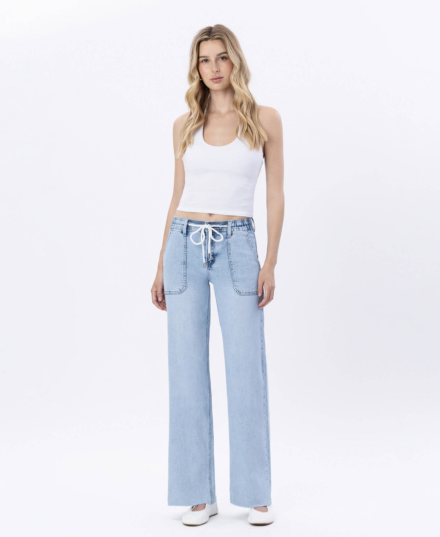 Lovervet Haven High Rise Drawstring Waist Wide Leg Jeans