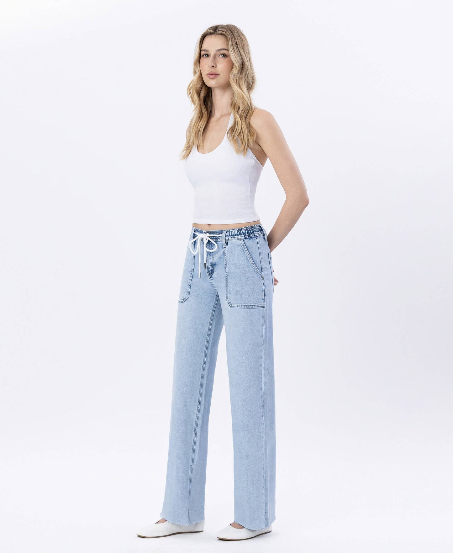 Lovervet Haven High Rise Drawstring Waist Wide Leg Jeans