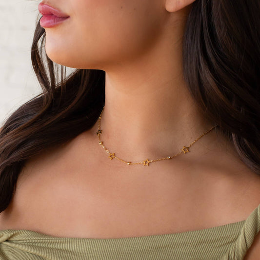 Luxe Gold Stars & Rhinestones Necklace