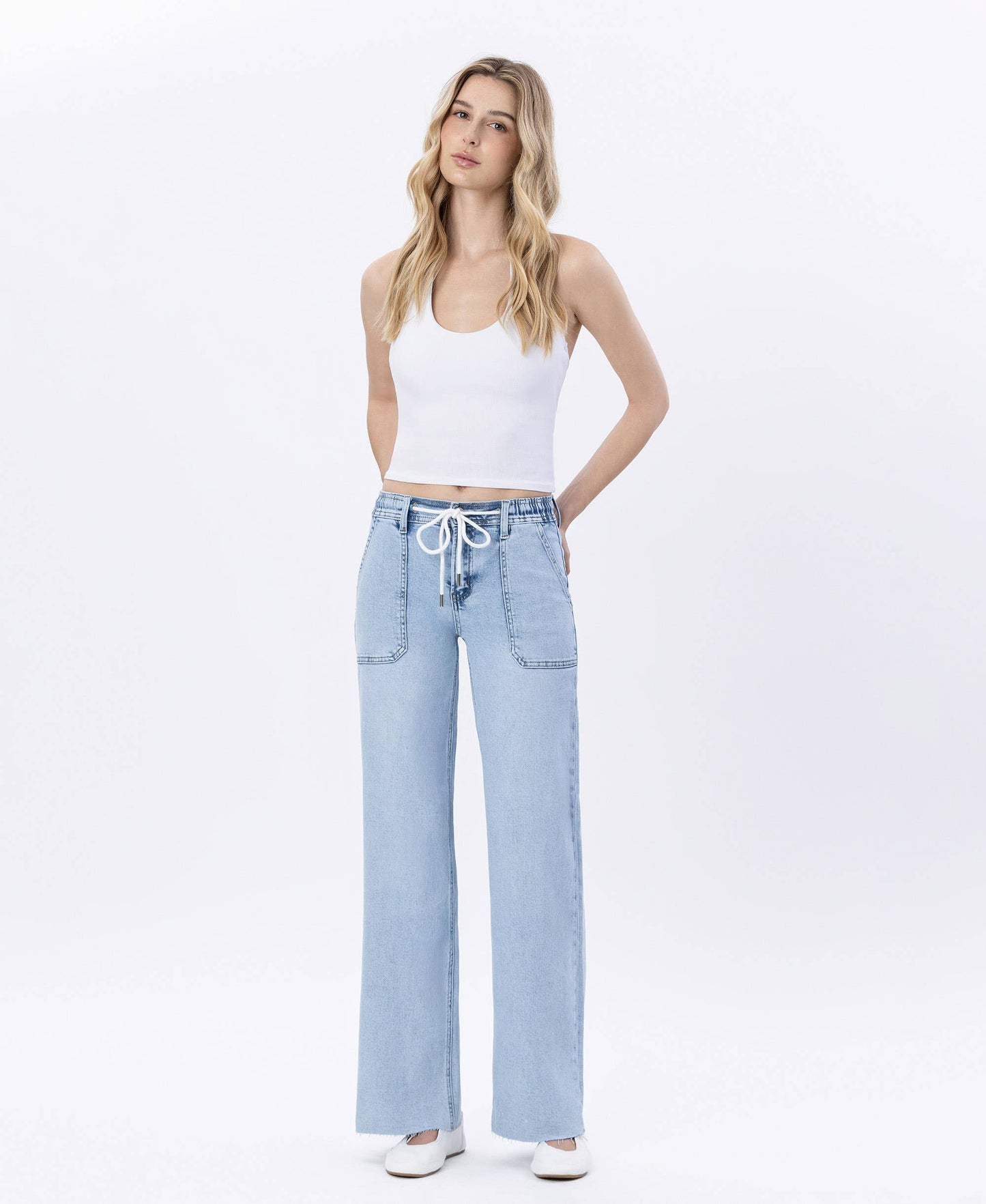 Lovervet Haven High Rise Drawstring Waist Wide Leg Jeans