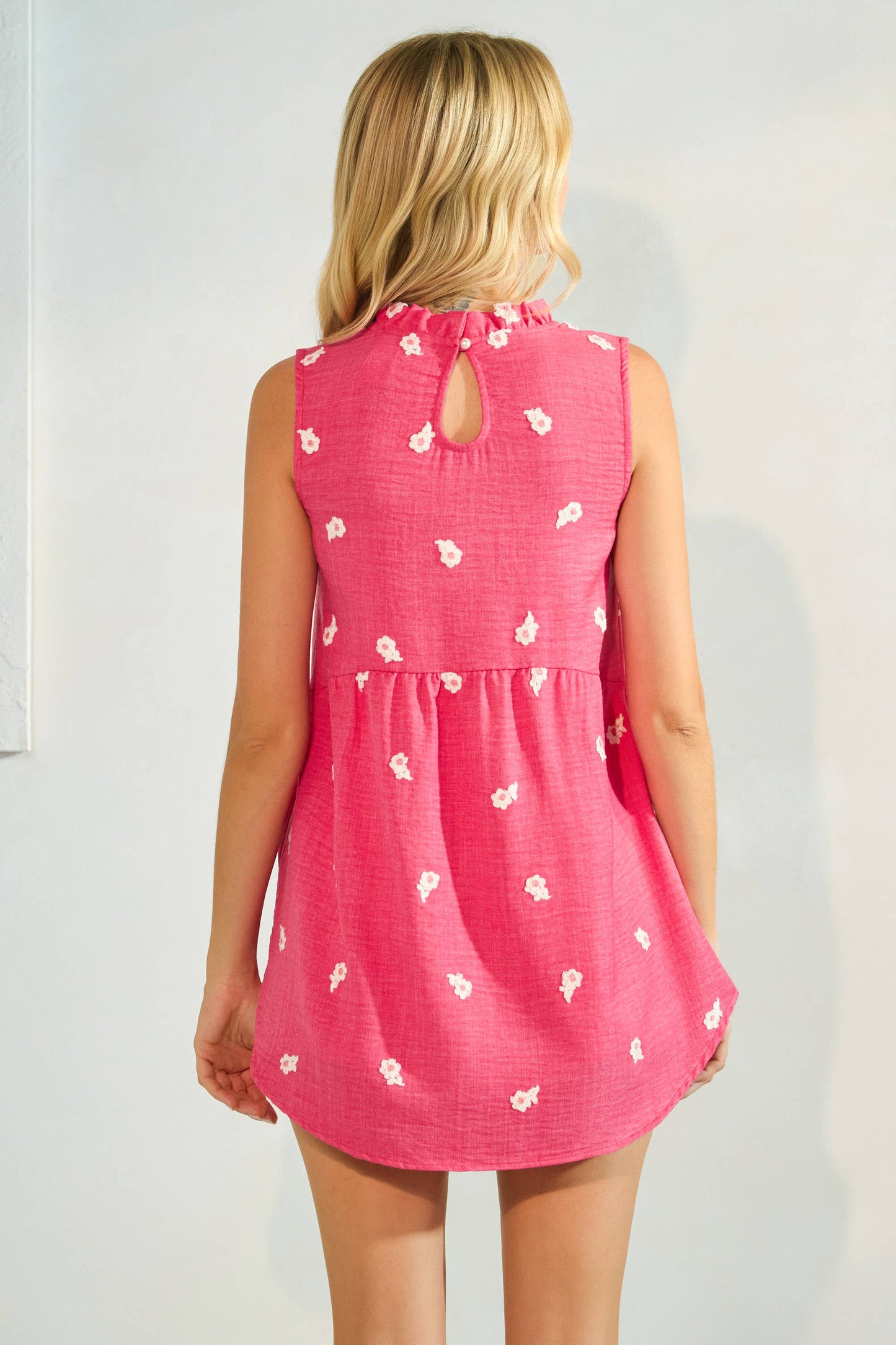 Floral Print Mock Neck Baby Doll Top