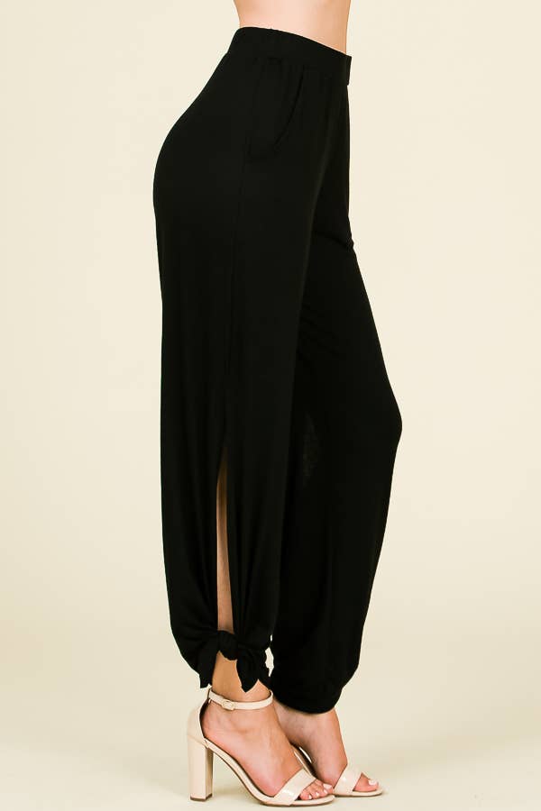 Sleeky Business Side Slit Ankle Tie Pants