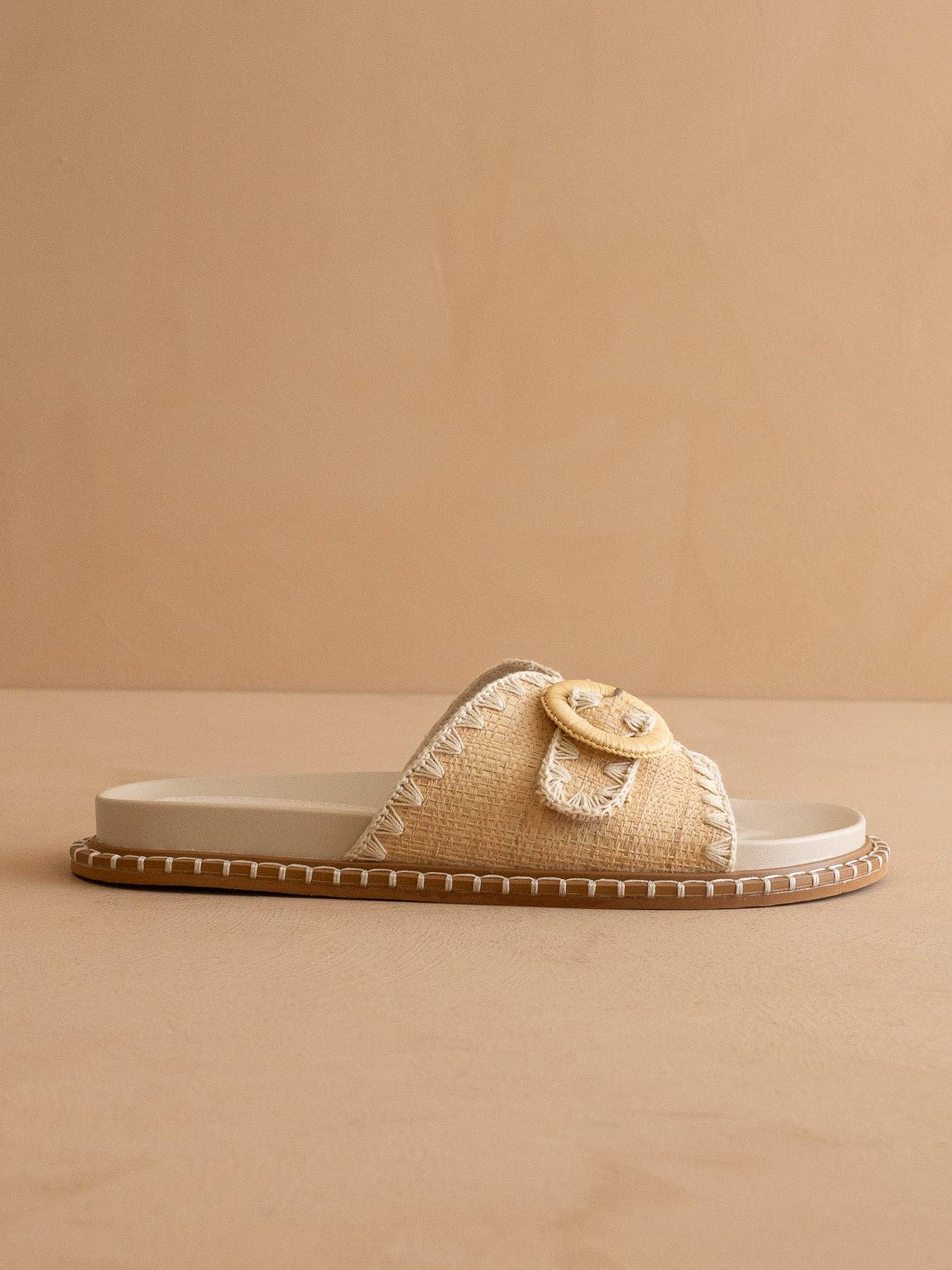 Sunnie Raffia Buckle Slide