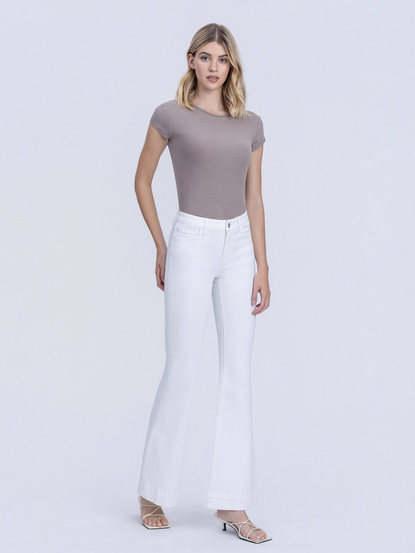 Lovervet Cindy Tummy Control Mid Rise White Flare Jeans
