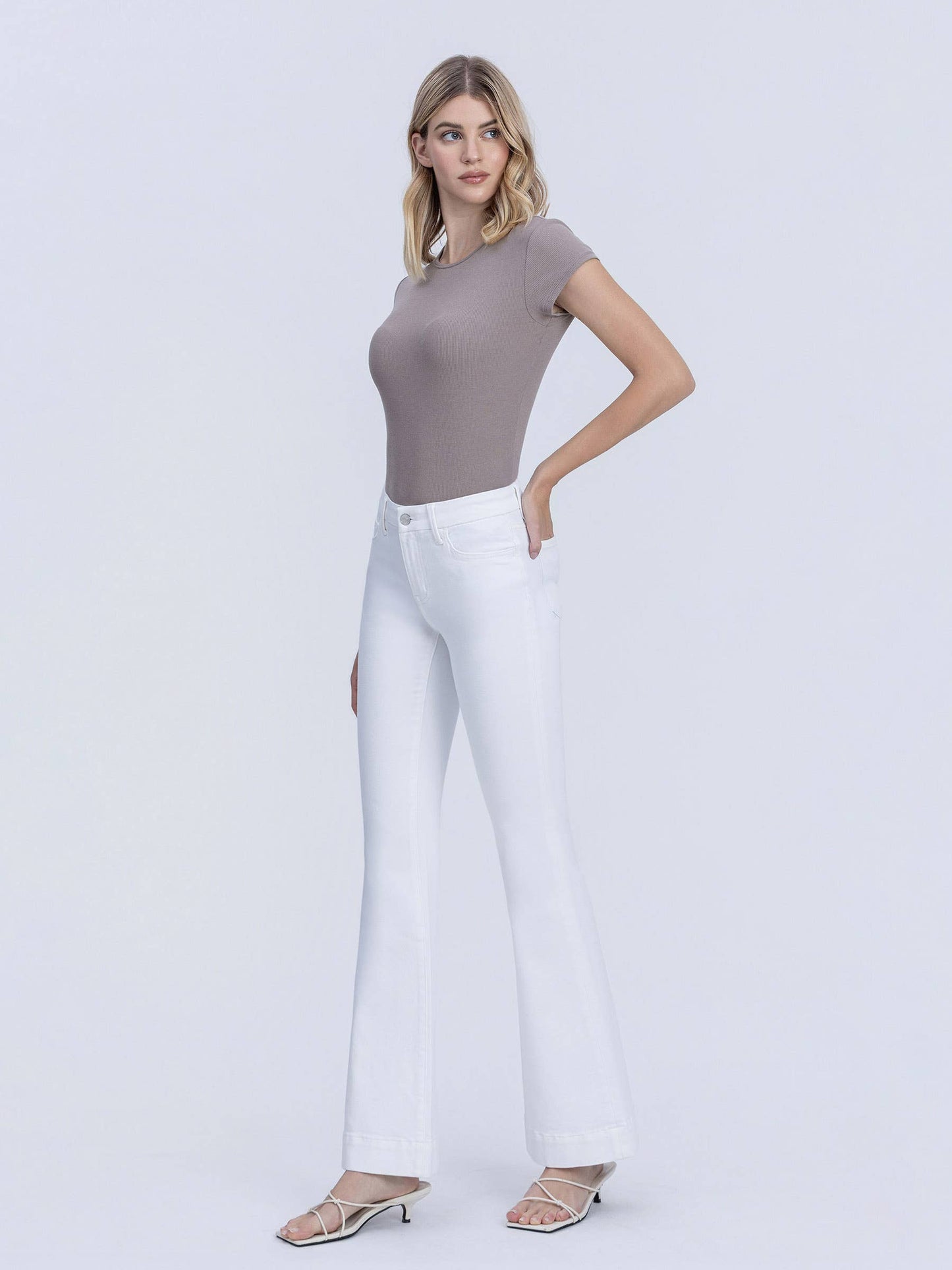 Lovervet Cindy Tummy Control Mid Rise White Flare Jeans