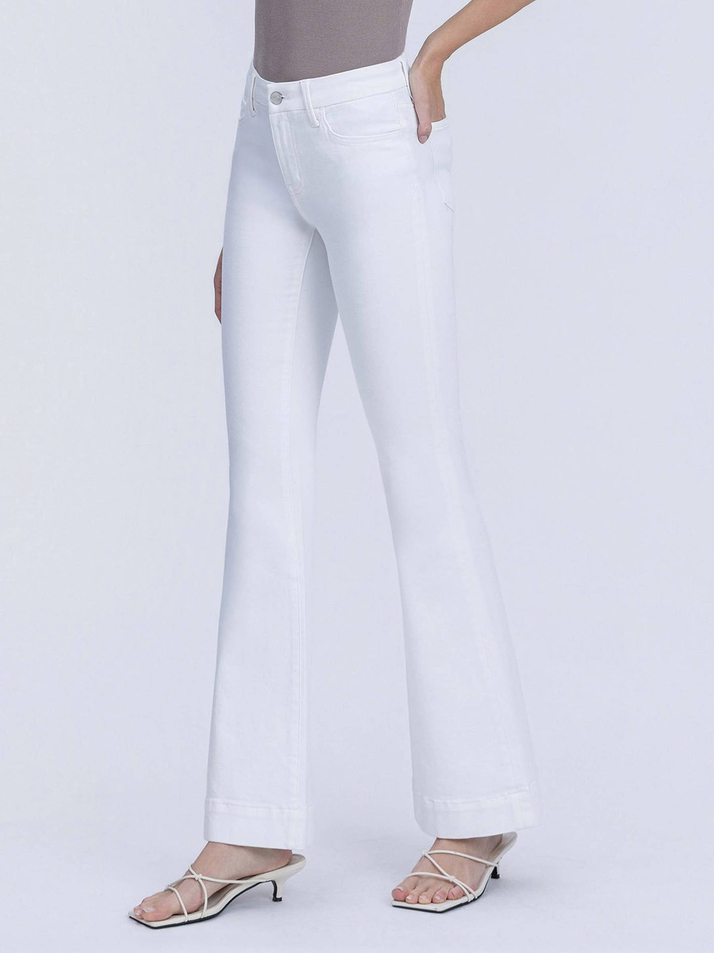 Lovervet Cindy Tummy Control Mid Rise White Flare Jeans