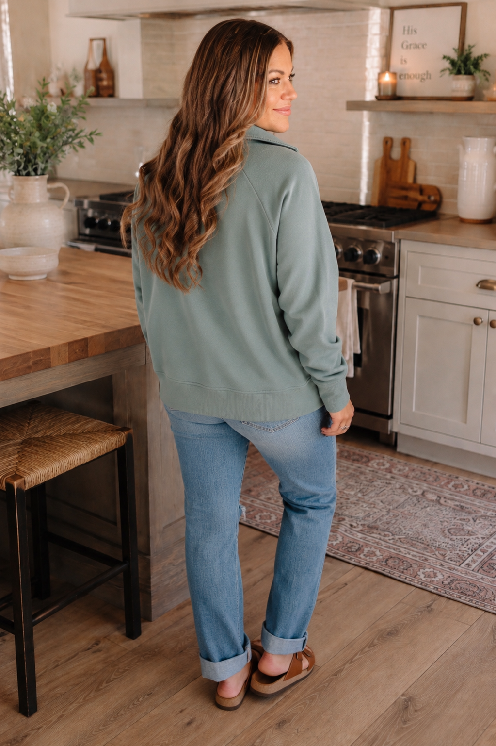 Homebody Club Embroidered Half Zip Sweatshirt
