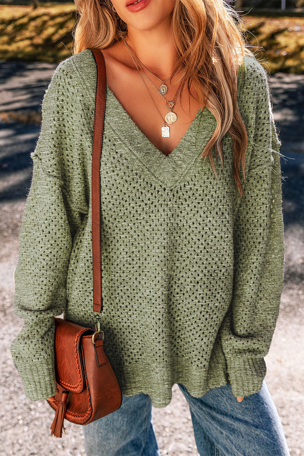Fireside Knit Drop Shoulder Sweater-Olive