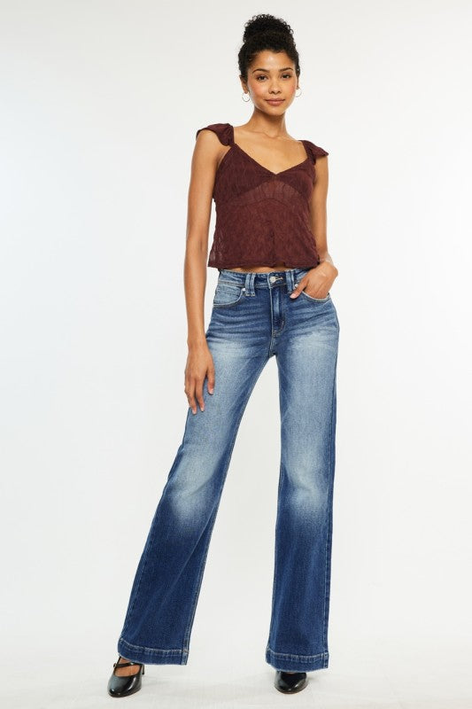 KanCan Holly High Rise Straight Flare Jeans-Medium Wash