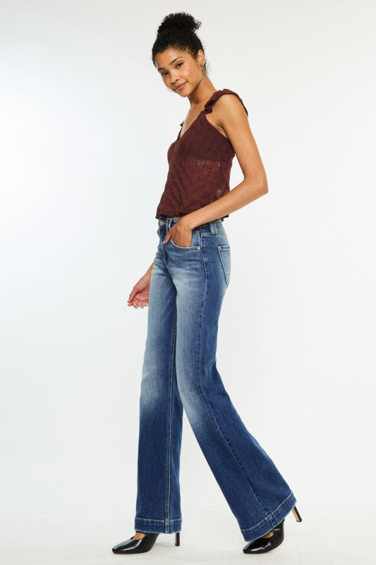 KanCan Holly High Rise Straight Flare Jeans-Medium Wash