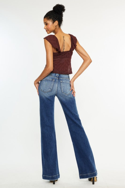 KanCan Holly High Rise Straight Flare Jeans-Medium Wash