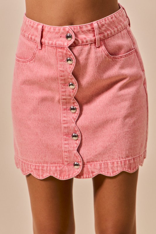 Beautifully Scalloped Edge Denim Skirt