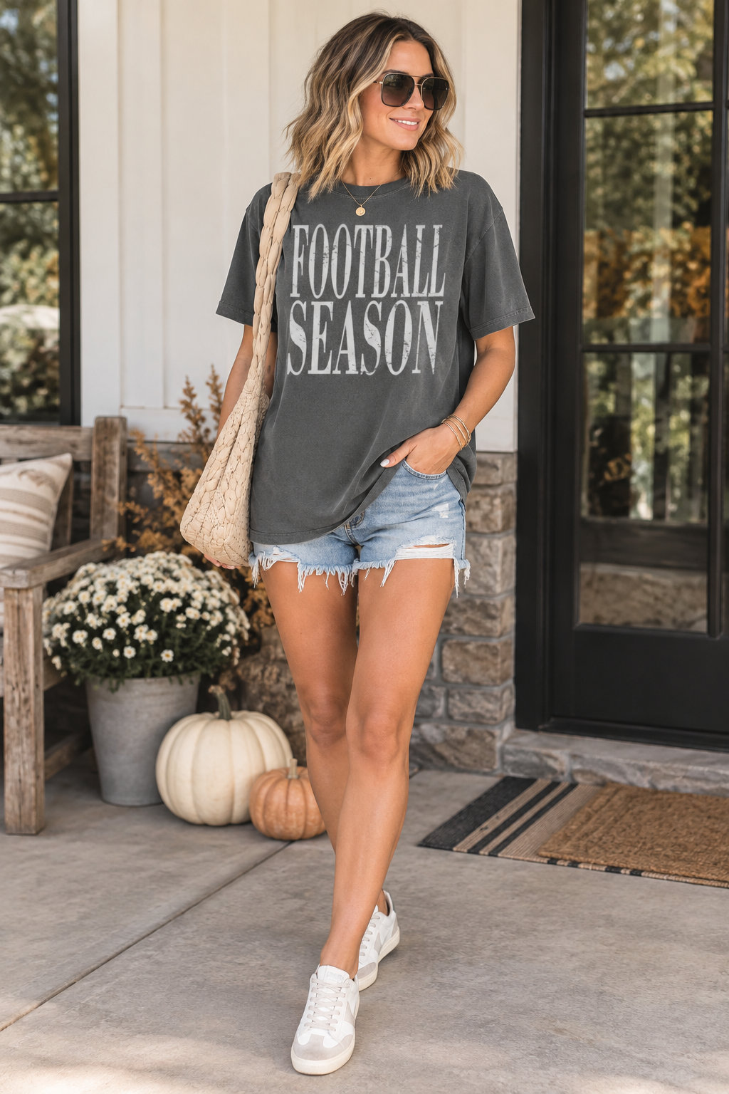 Distressed Football Season Tee Shirt