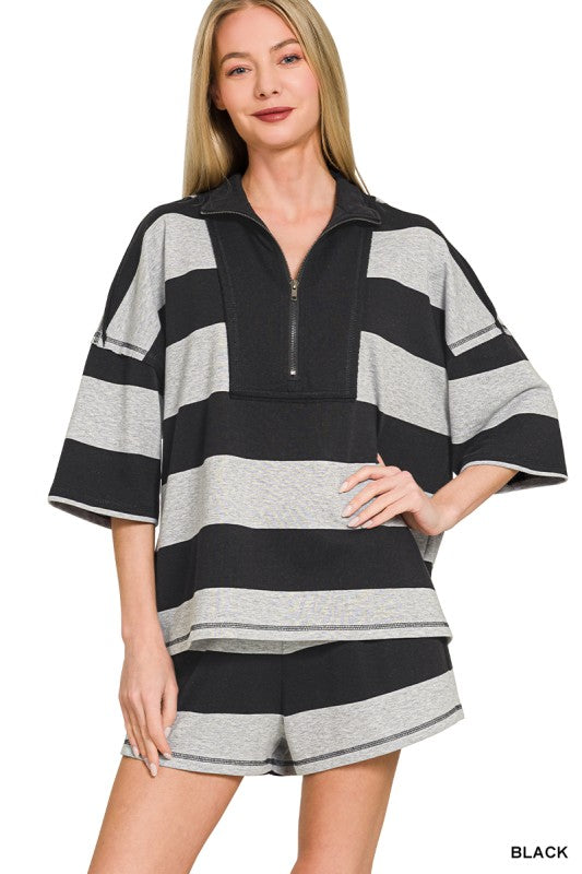 Heather Stripe Half Zip Set