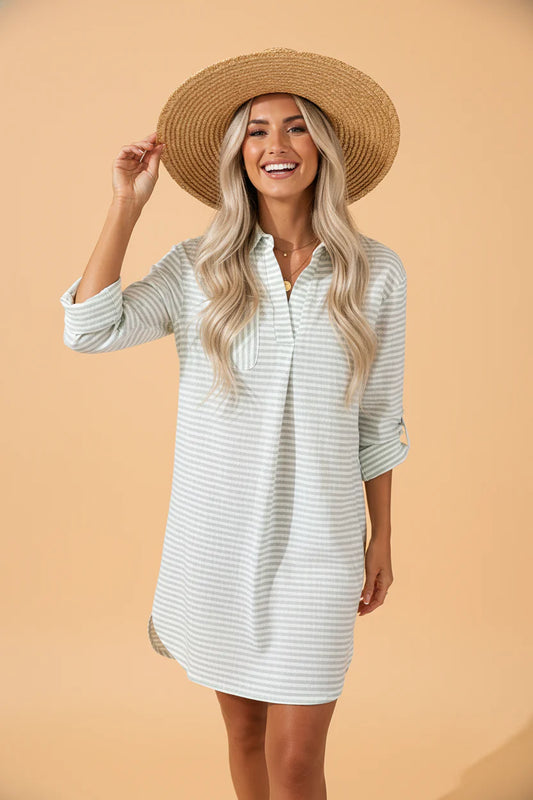 Sally Stripe Collared Swim Cover Up