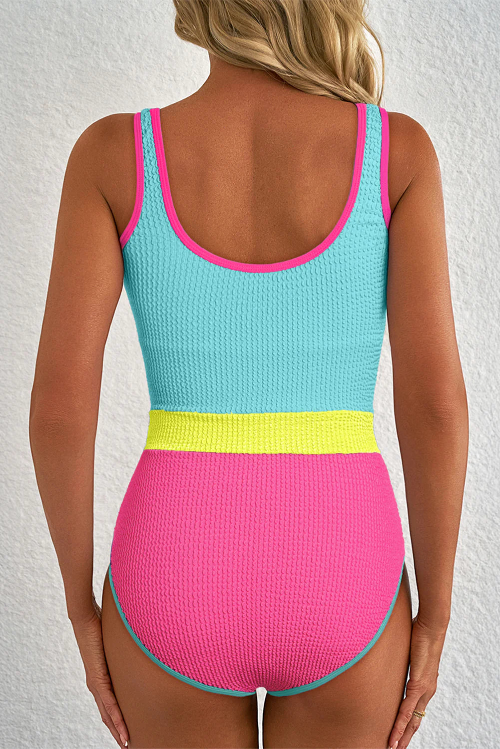 Colorblock Textured Patchwork One Piece Swimsuit