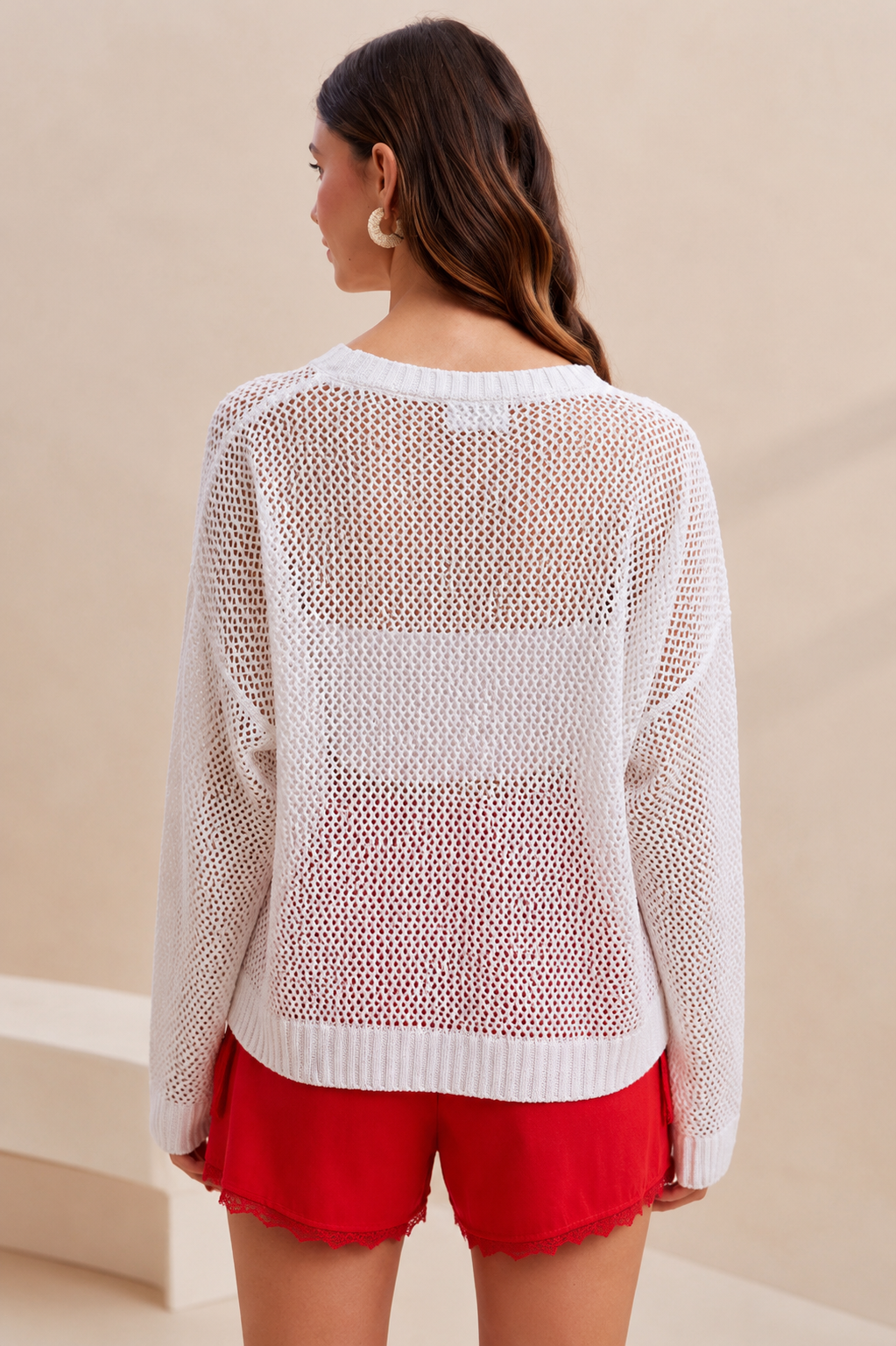 Sparkling Star Crochet Knit Long Sleeve Pullover