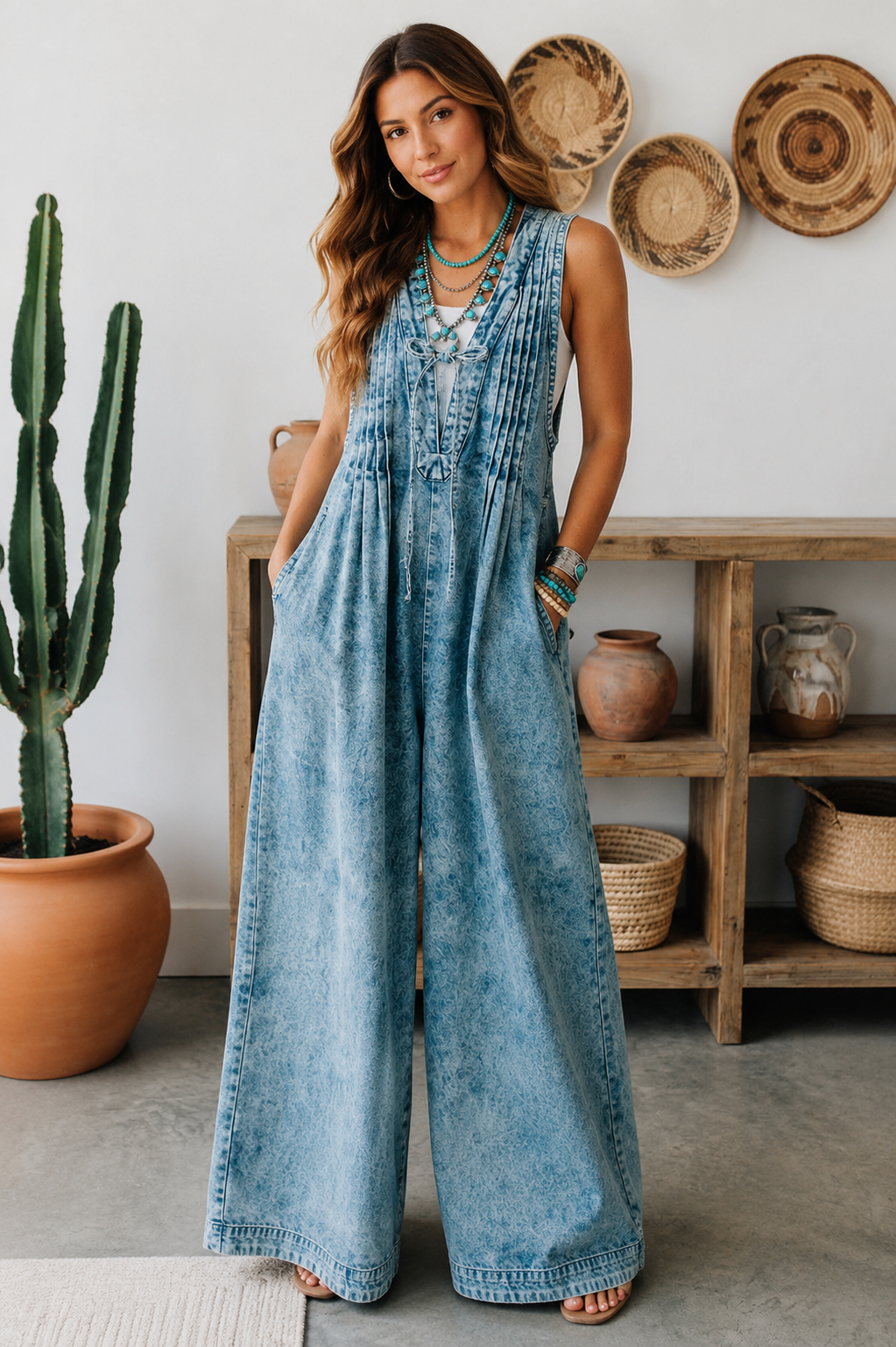 Ava Acid Wash Wide Leg Jumpsuit