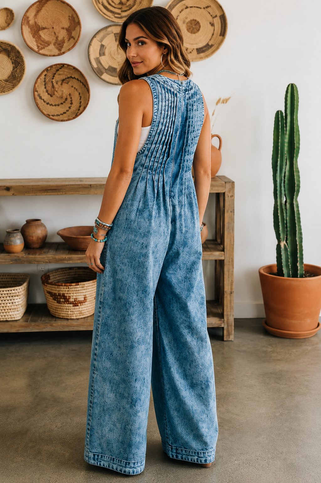 Ava Acid Wash Wide Leg Jumpsuit