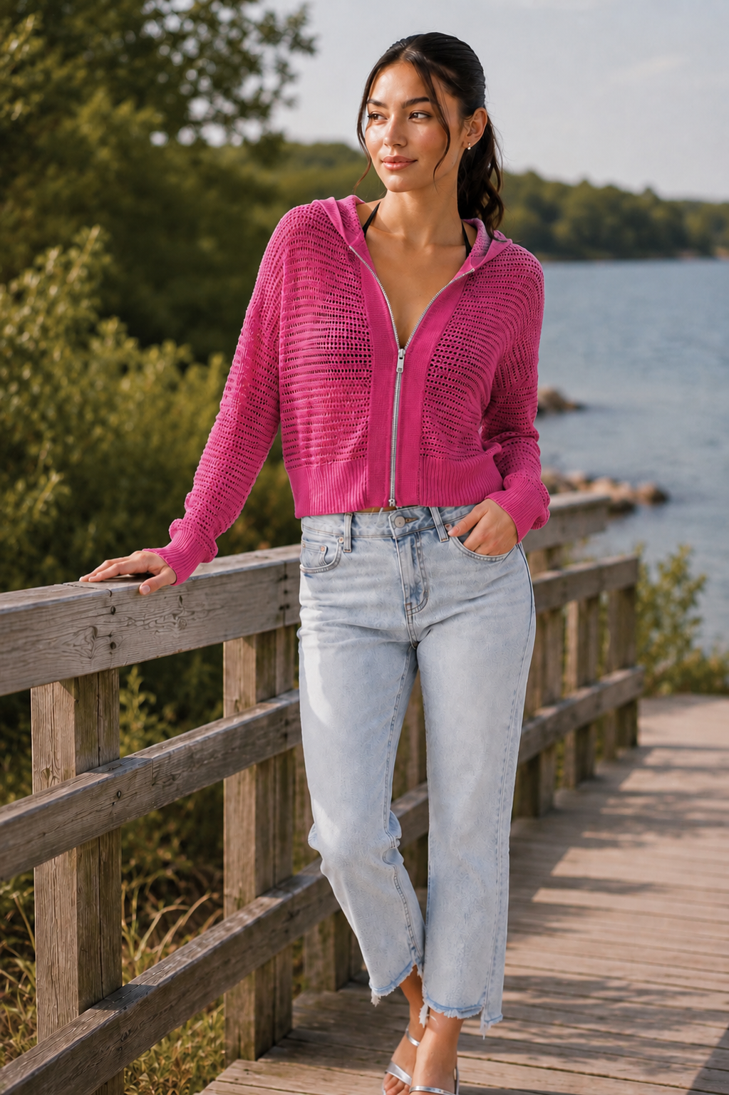 Coastal Crochet Air Mesh Zip-Up