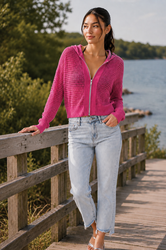 Coastal Crochet Air Mesh Zip-Up