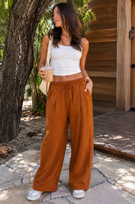 Dune Drift Cotton Blend Wide Leg Pants