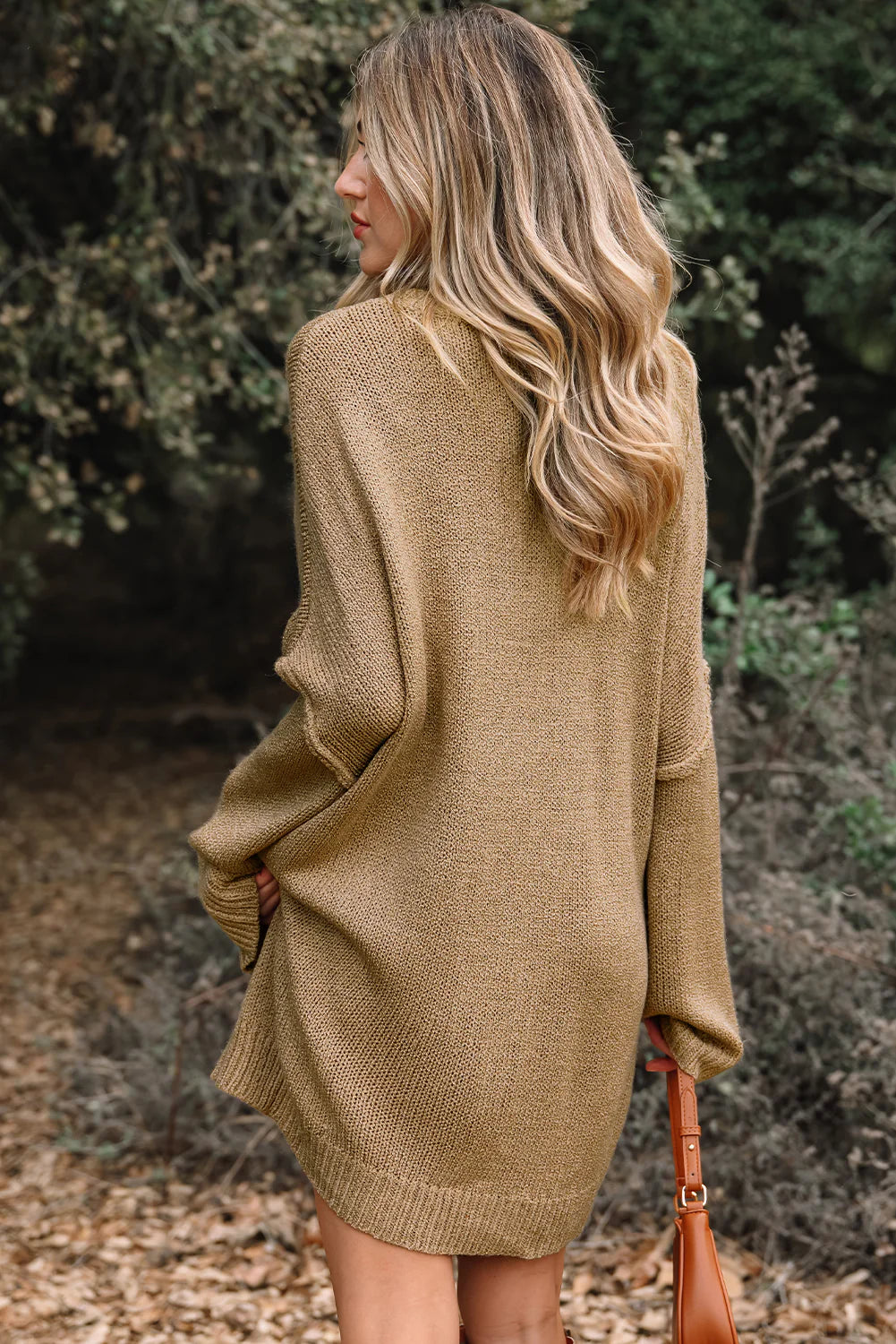 Sunday Snuggles Slouchy Sweater Dress-Khaki