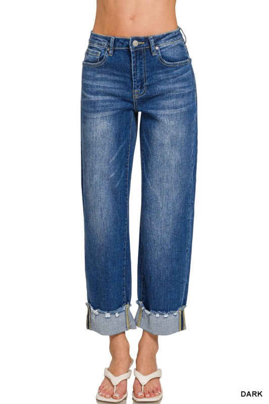Zenana Brandi Wide Leg Cuffed Jeans