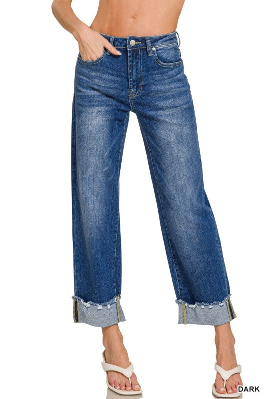 Zenana Brandi Wide Leg Cuffed Jeans
