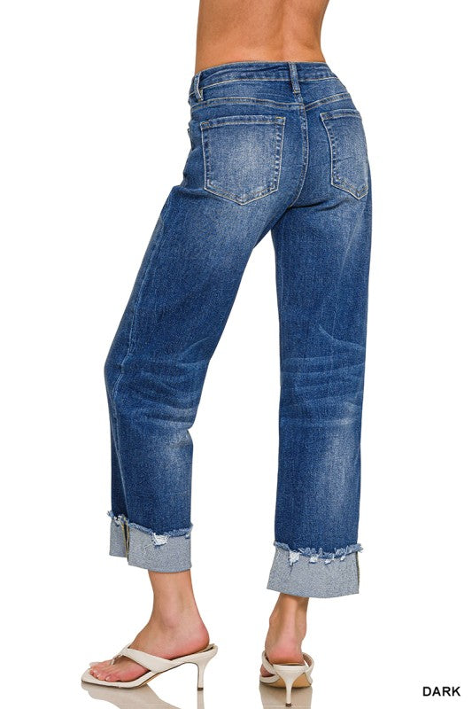 Zenana Brandi Wide Leg Cuffed Jeans
