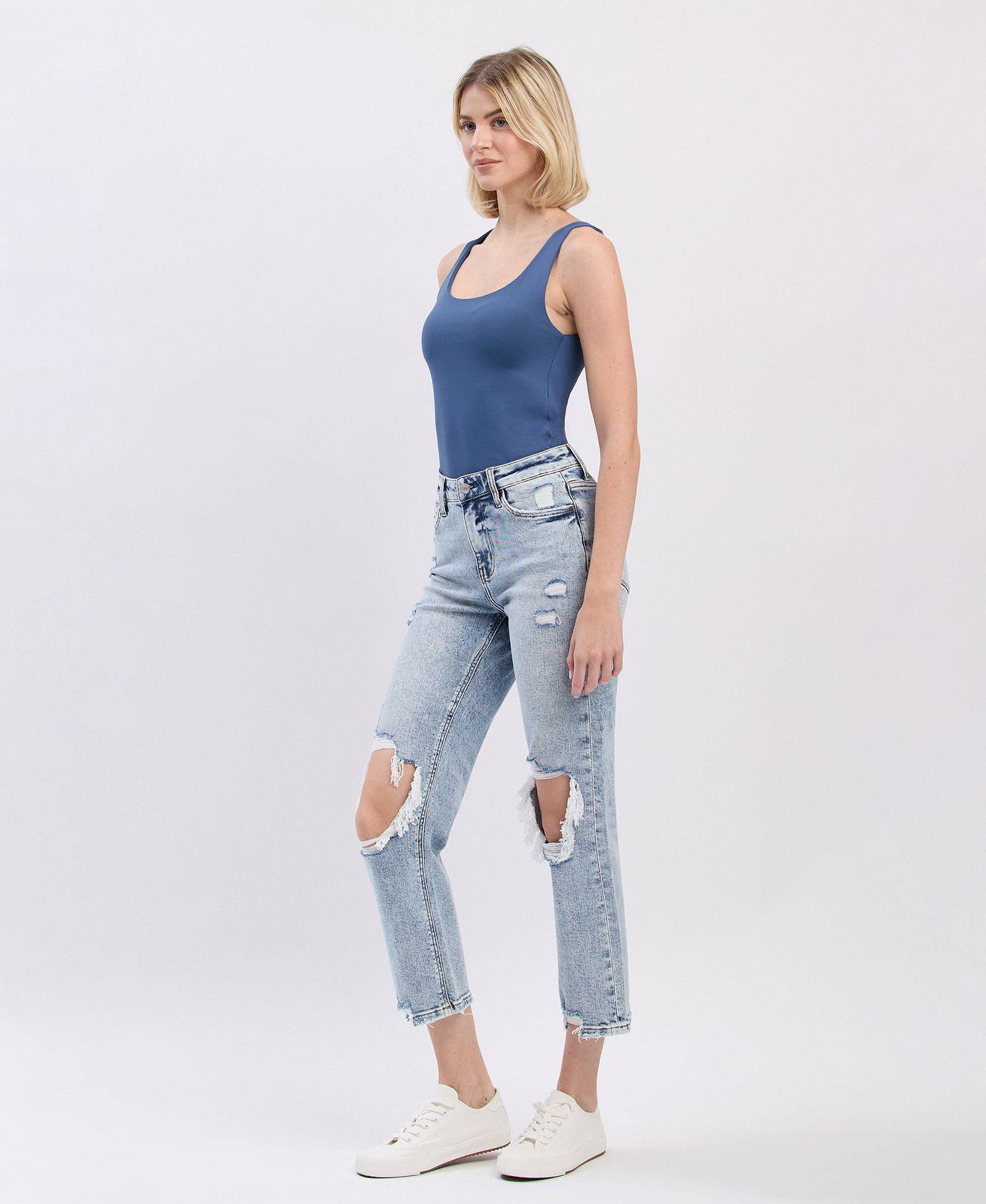 Lovervet Hannah High Rise Distressed Crop Straight Jeans