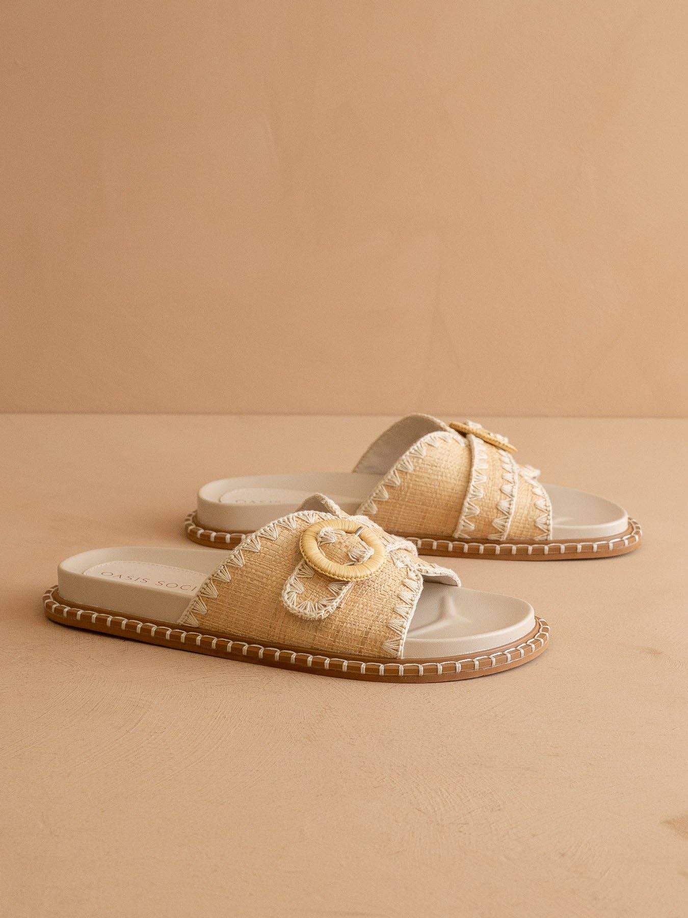 Sunnie Raffia Buckle Slide