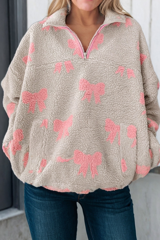 Bow Moment Half Zip Sherpa Pullover