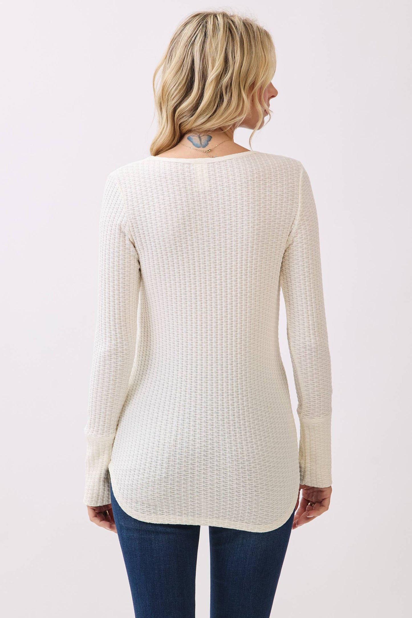 No Wavering Waffle Rib Long Sleeve Henley Top