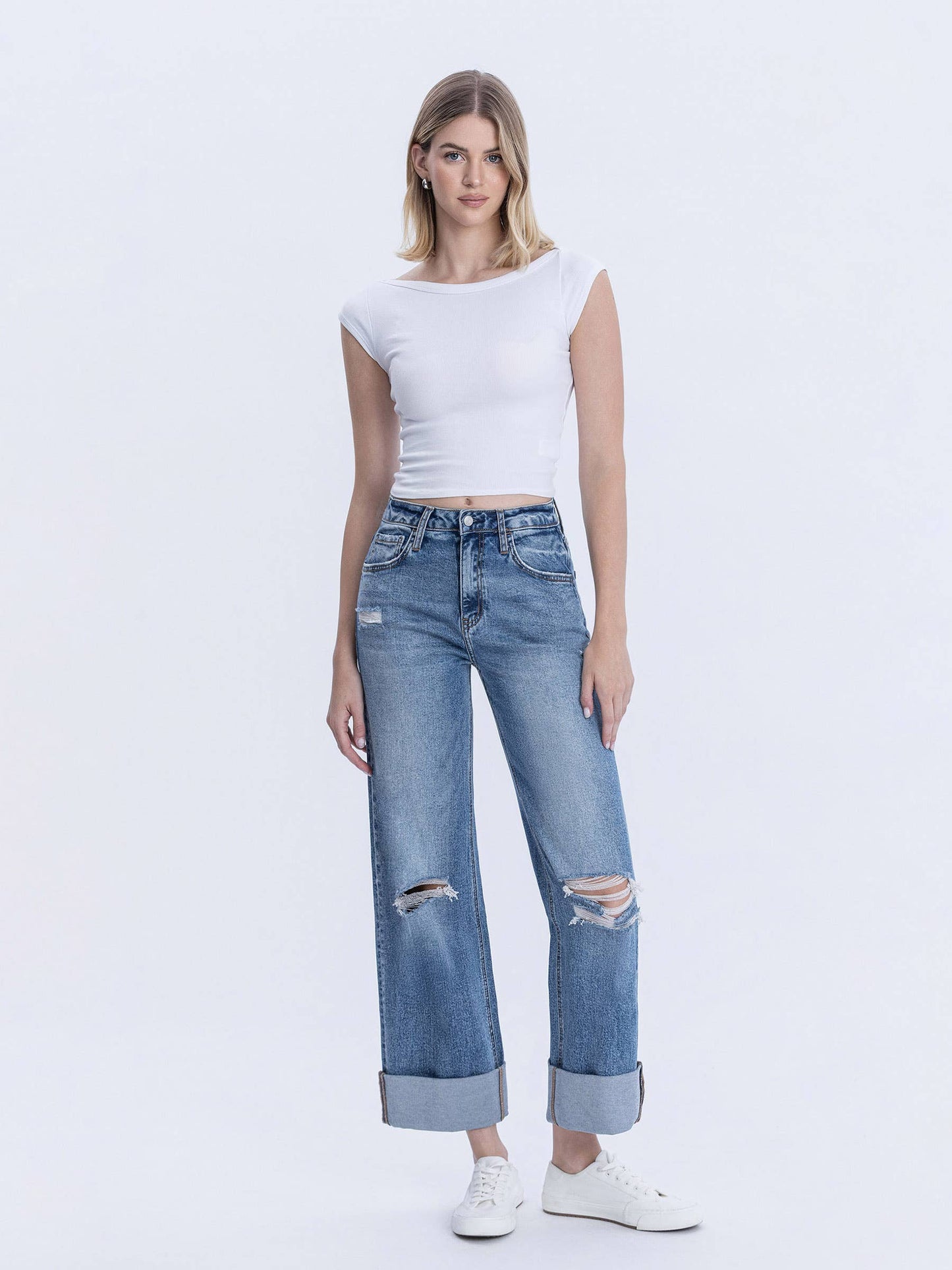 Lovervet Suzanne Super High Rise Cuffed Wide Leg Jeans