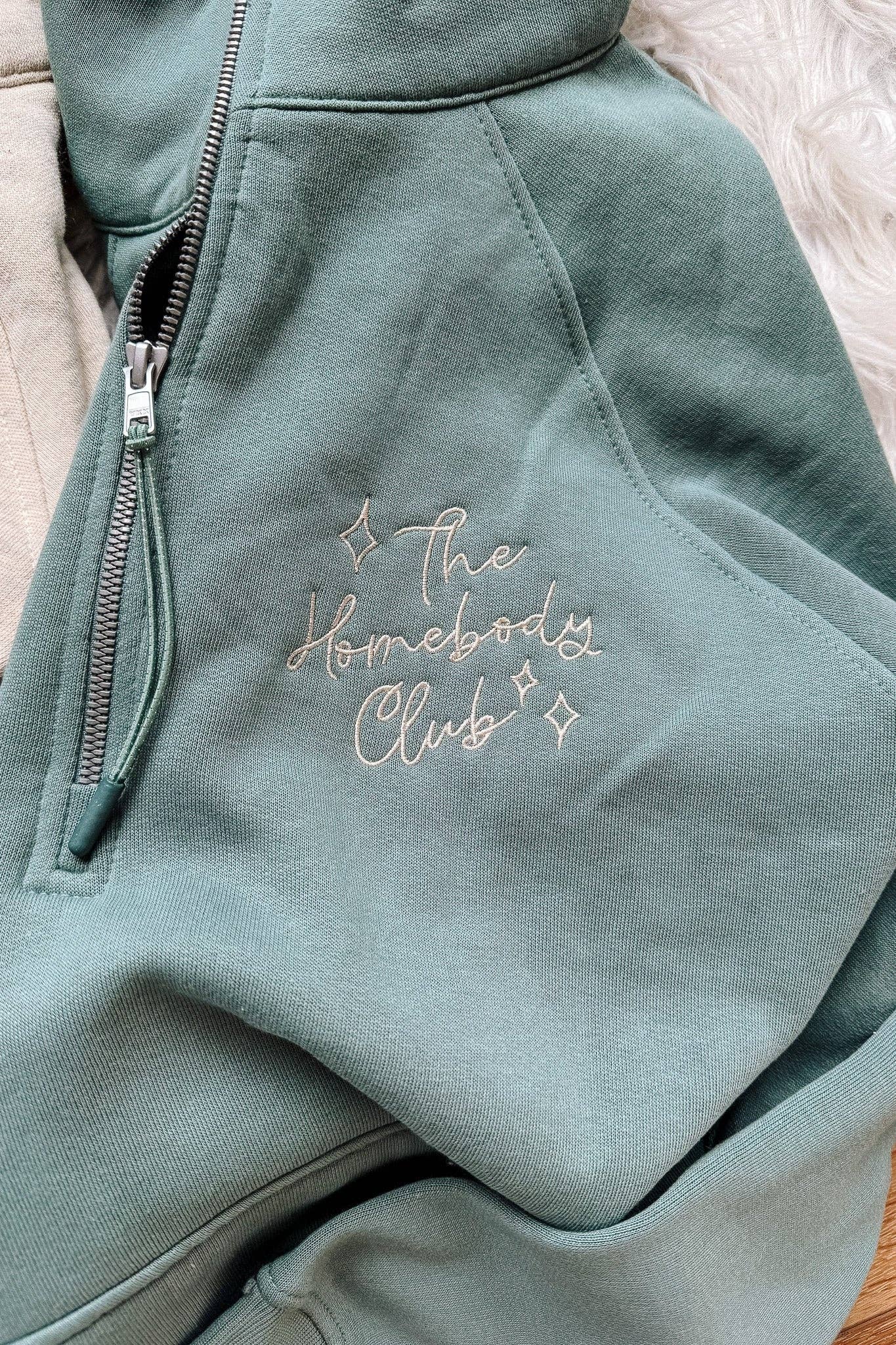 Homebody Club Embroidered Half Zip Sweatshirt