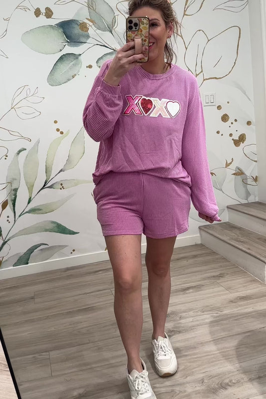 XOXO Sequin Ribbed Long Sleeve Lounge Set